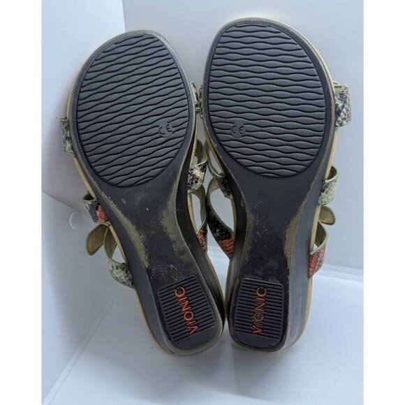 Vionic Radia Orthoic Mint Green Coral Snake Print Wedge Sandal Sz 8 Triple Strap - Picture 5 of 7